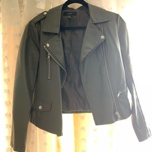 Green faux leather moto jacket